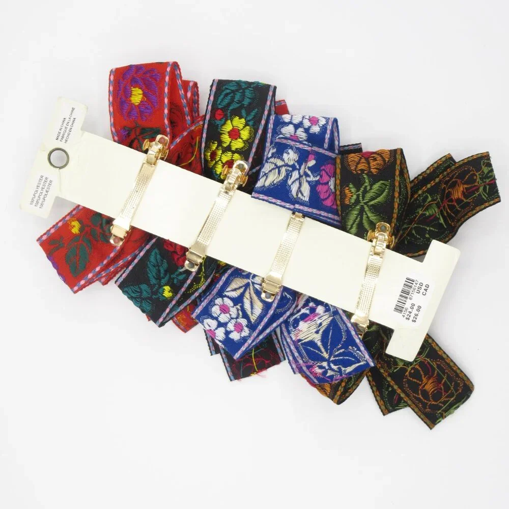 Anthropologie Floral Ribbon Hair Bow Clips, Set of 4